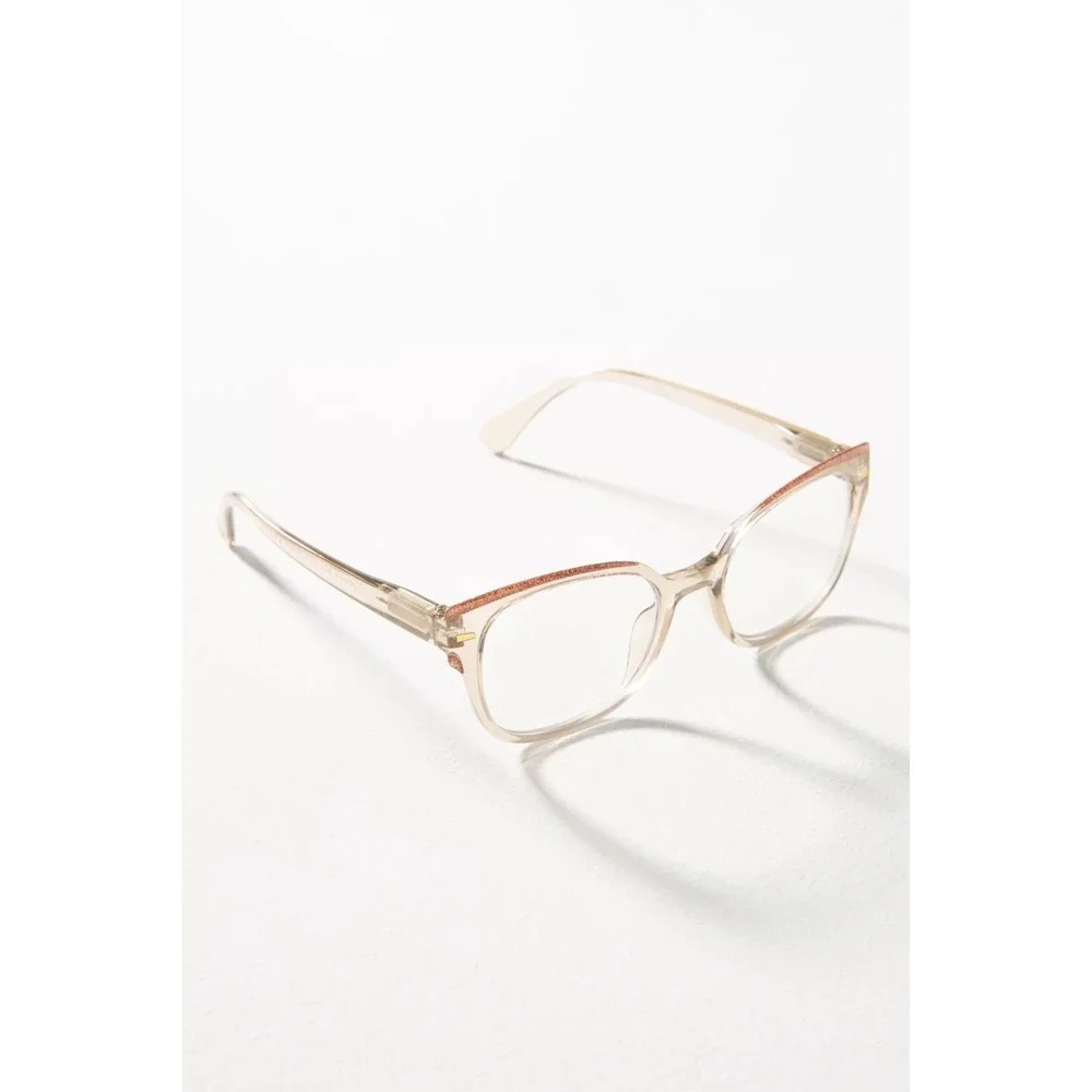 New Anthropologie PEEPERS Glimmer Tan BLUE LIGHT FILTERING Readers +2.00